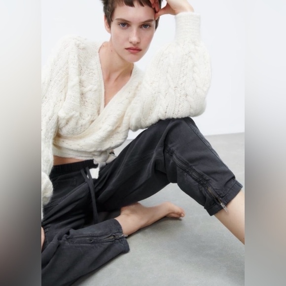 Zara The Simone Barrel Fit Pants Drawstring Waist Zipper Ankle Tapered - Picture 12 of 15